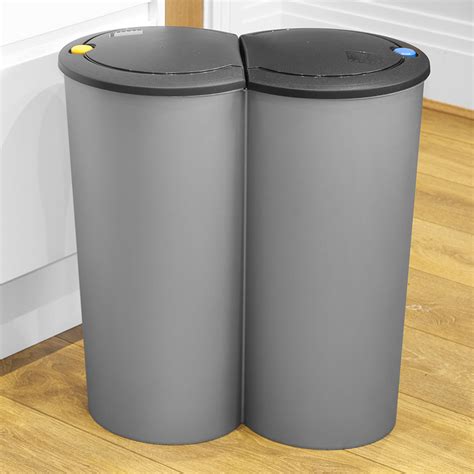 black circular double recycling waste bin duo rubbish plastic disposal