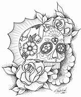 Skull Coloring Sugar Roses Pages Skulls Rose Tattoo Mexican Girl Printable Dead Drawings Print Colorings Adult Colouring Color Adults Easy sketch template
