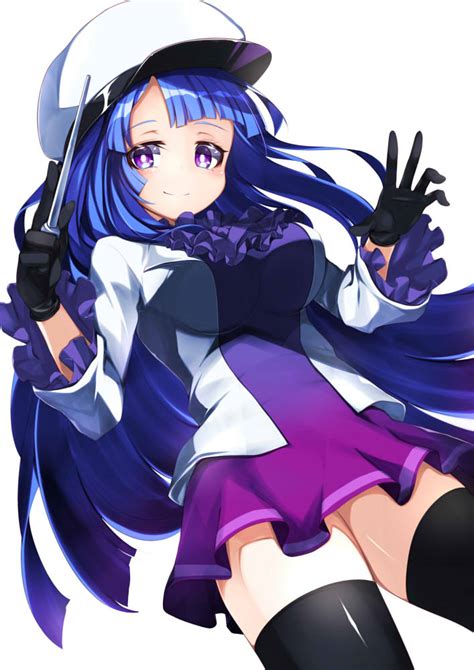 safebooru 1girl artist request blue hair coat dress gloves hat long