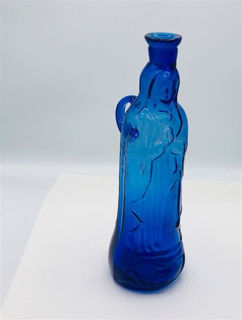 Rare Vintage Cobalt Blue Glass Virgin Mary Holy Water Bottle Etsy
