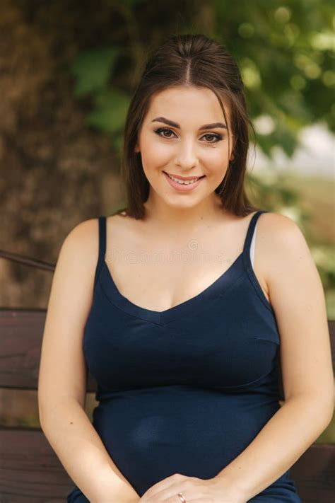 Closeup Portrait Of Beautiful Pregnant Woman Happy Lady Smile And