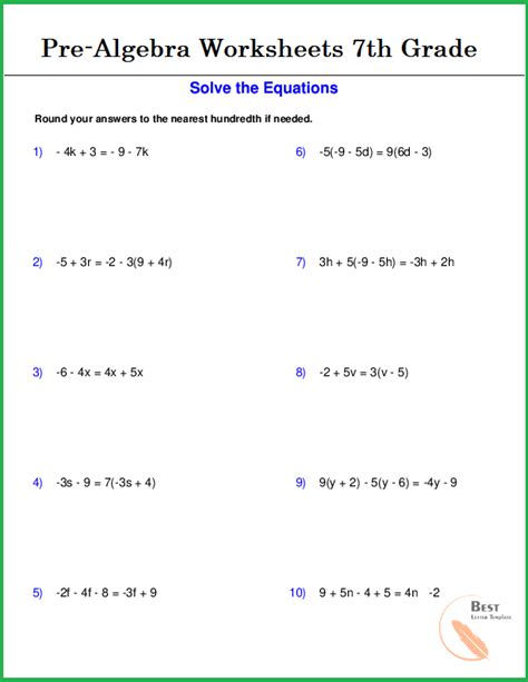 7th Grade Expressions And Equations Worksheet Pdf