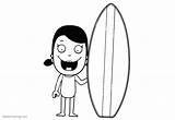 Surfboard Coloring Pages Smiling Stand Girl Printable Kids Adults sketch template