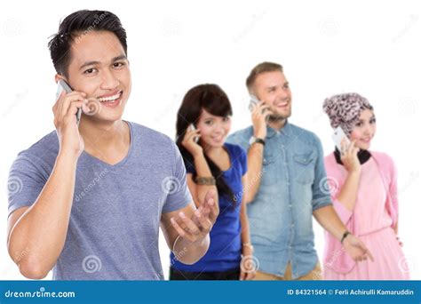 group  people calling  mobile phone stock photo image