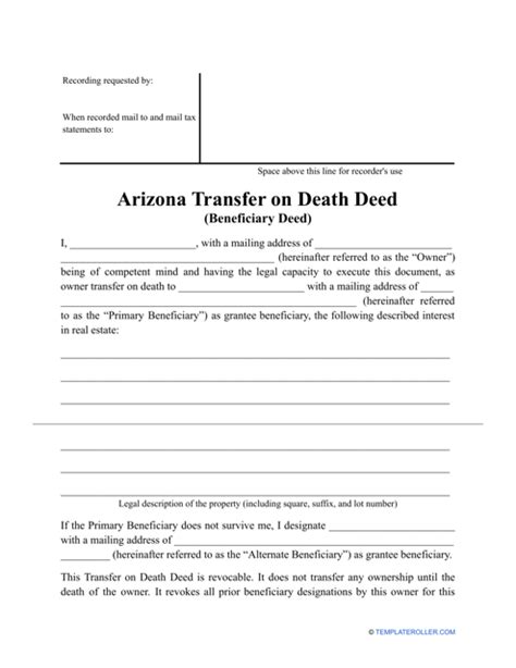 arizona transfer  death deed form fill  sign