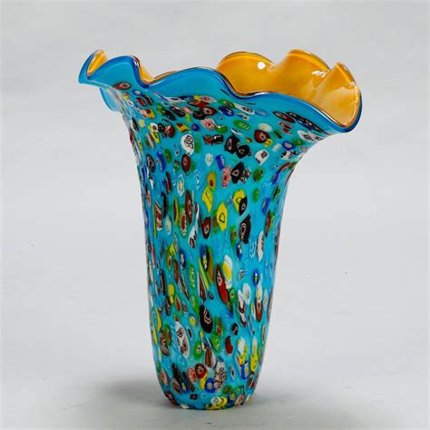 Tall Blue Murano Glass Millefiori Vase At 1stdibs
