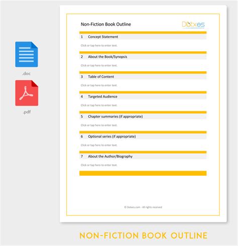fiction book outline template   word  format dotxes