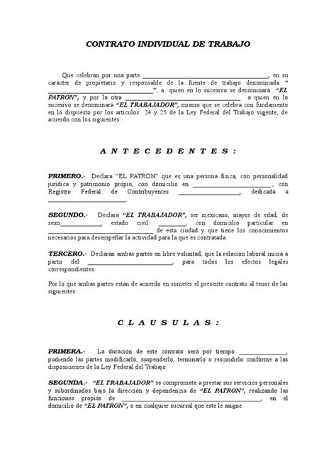 Ejemplo De Contrato Individual De Trabajo Contrato Individual De Porn