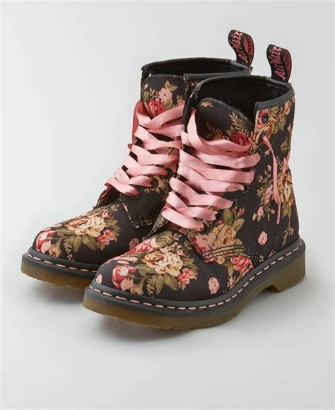 dr martens  floral boot black american eagle outfitters boots floral boots american