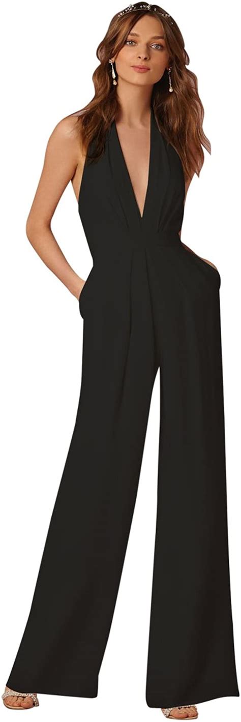 obeeii sexy women backless long pants jumpsuit with pockets elegant