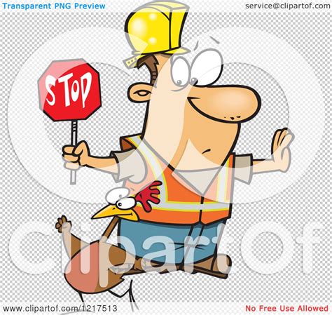 Clipart Of A Cartoon Road Construction Worker Watching A