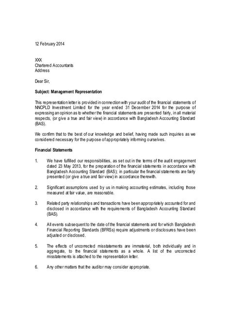 management representation letter sample public limited listed compani