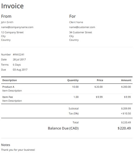 Ms Word Invoice Template Doctemplates