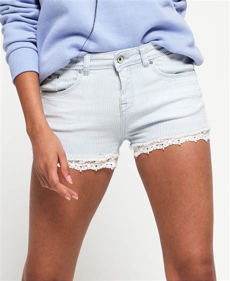 Womens Denim Lace Hot Shorts In Stripe Lace Superdry
