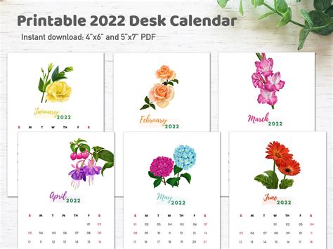 printable floral desk calendar   etsy