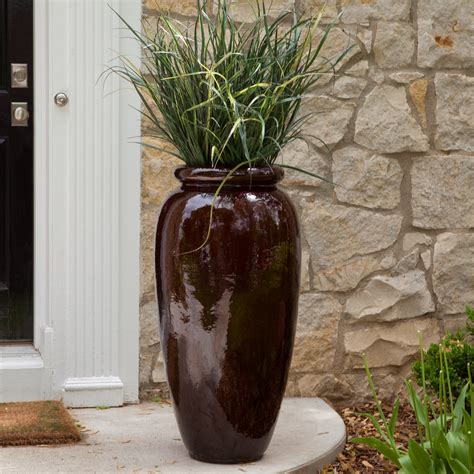 Palazetto Glazed Ceramic Cognac Tall Anello Planter Planters At Hayneedle