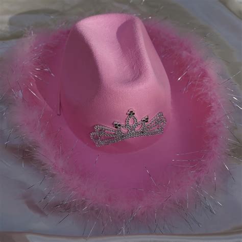 Pink Cowgirl Hat With Faux Fur Rim And Tiara – Cowgirl Clutch