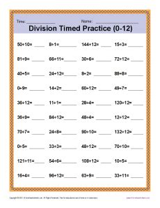printable division timed tests  printable templates