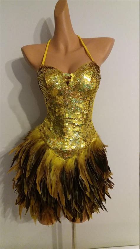Gold Sequin Feather Dress Samba Costumes Carnival Show Girl Etsy