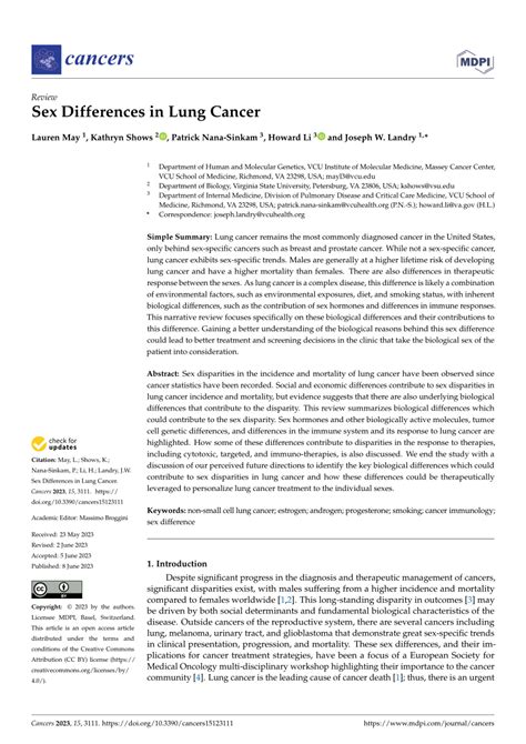 Pdf Sex Differences In Lung Cancer