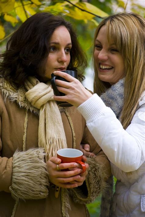 girls drinking tea stock image image  brunette holding