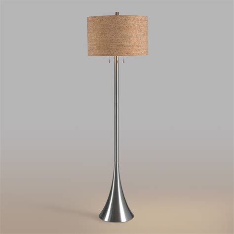 brushed steel 2 light floor lamp and cork shade set