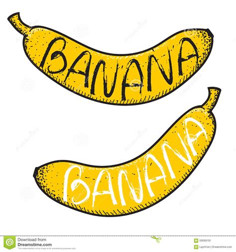 Un Insieme Di 2 Banane Con La Parola Fatta A Mano Frutti