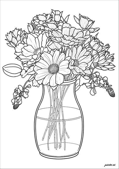flowers   pretty vase  flowers adult coloring pages