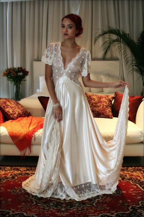 Bridal Nightgown Amelia Satin Embroidered Lace Wedding