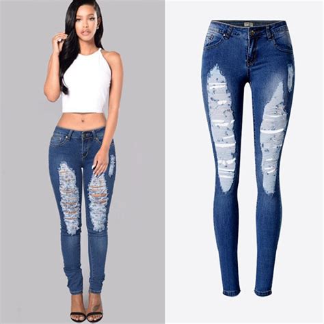 2018 women clothing low waist tight elastic pure cotton washed denim
