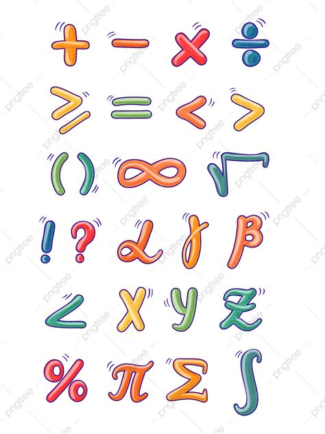 gambar simbol matematika pendidikan kampus kartun anak menulis tangan elemen fonta warna simbol