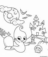 Halloween Coloring Ghost Pages Scene Cute Printable sketch template
