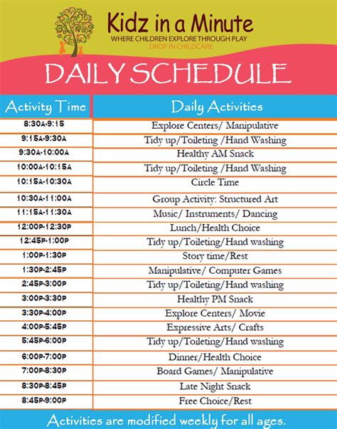 daily schedule template word excel formats