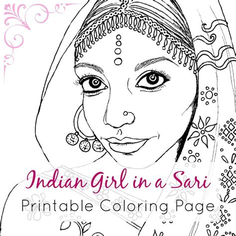 indian girl adult coloring book page printable digital etsy