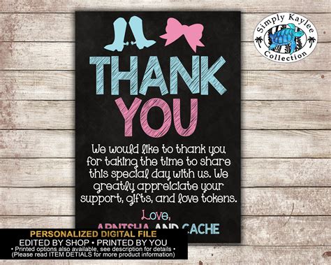 Boots Or Bows Thank You Cards Gender Reveal Party Thank