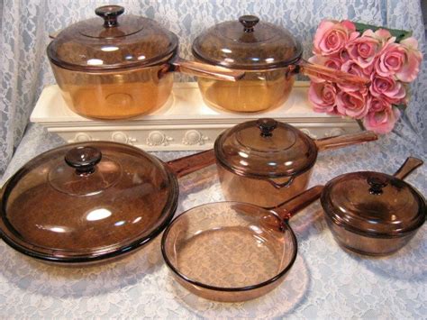 Corning Ware Pyrex Visions Brown Glass Cookware 11 Piece Set
