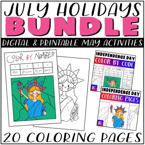 color  code july bundle independence day coloring activities