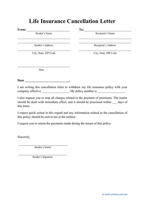 life insurance cancellation letter template fill  sign
