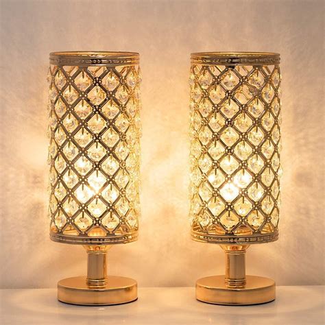crystal table lamps set    clear crystal lamp shade gold