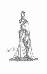 Saree Sketch Clipart Indian Sketches Drawing Illustration Fashion Sari Dress Pencil Couple Drawings Illustrations Dresses Wedding Cliparts Girls Sketching Married sketch template
