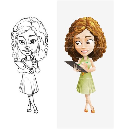 curly girl cartoon character set curly girl cartoon