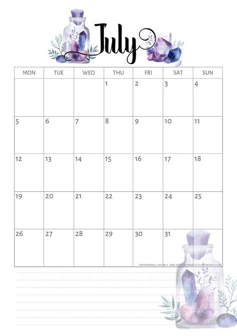 printable   calendar  crystal gems cute freebies