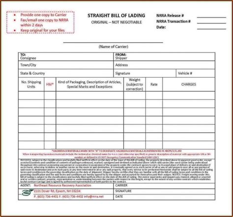 blank straight bill  lading short form  form resume examples