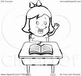 Hand Raising Coloring Cartoon Desk Her Girl Clipart Thoman Cory Outlined Vector Pages Getcolorings sketch template