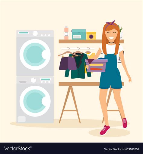 woman housewife washes clothes laundry room with vector image