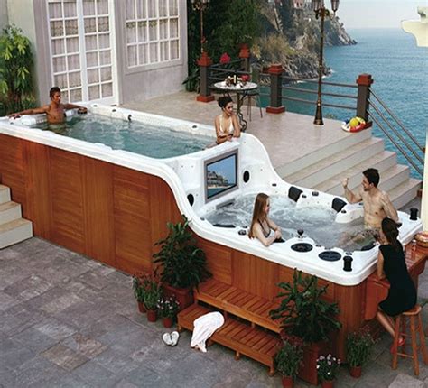 double decker hot tub  bar  tv  dream home hot tub dream house