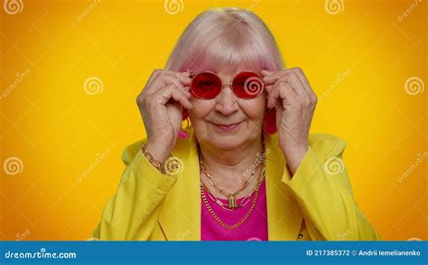 Portrait Of Seductive Senior Elderly Old Stylish Granny Woman Wearing