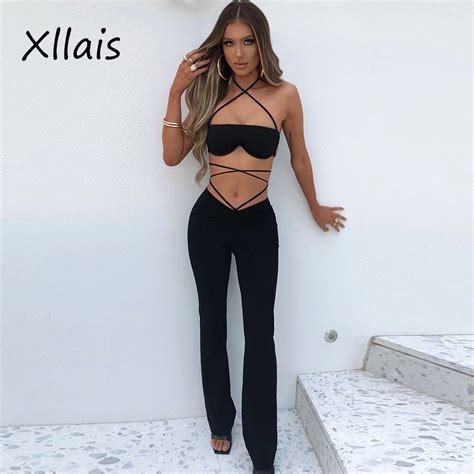 Xllais 2 Piece Sets Womens Outfits Summer Crop Top And Full Pants