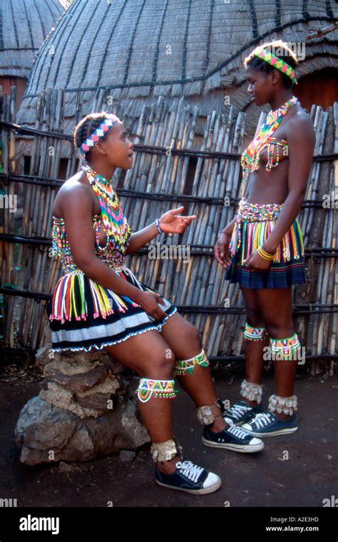 south africa kwazulu natal two zulu girls talking in village mr