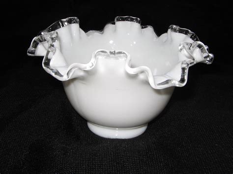 Fenton Milk Glass Candy Dish Silver Crest Line